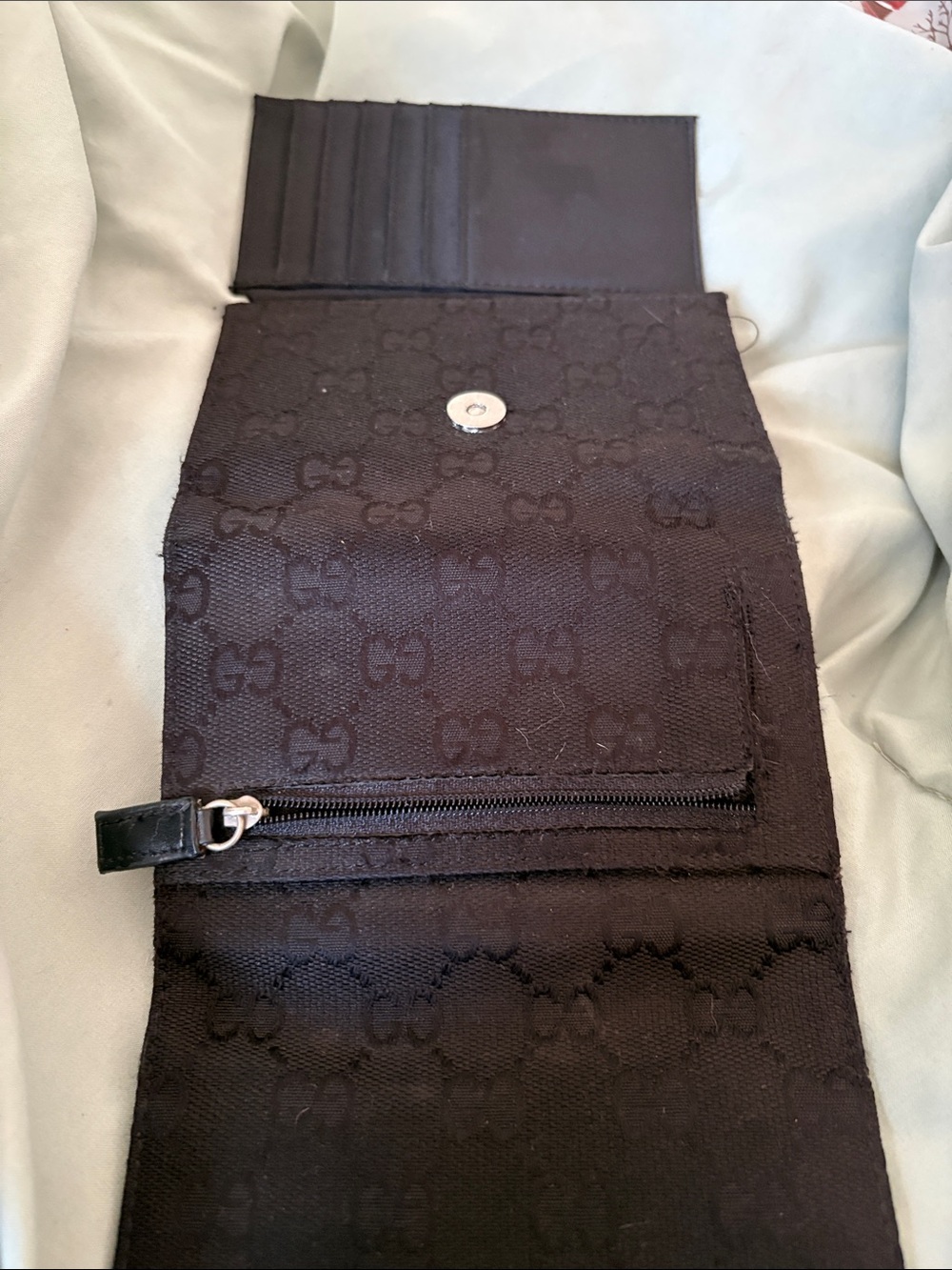 Gucci Black GG Canvas Trifold Wallet